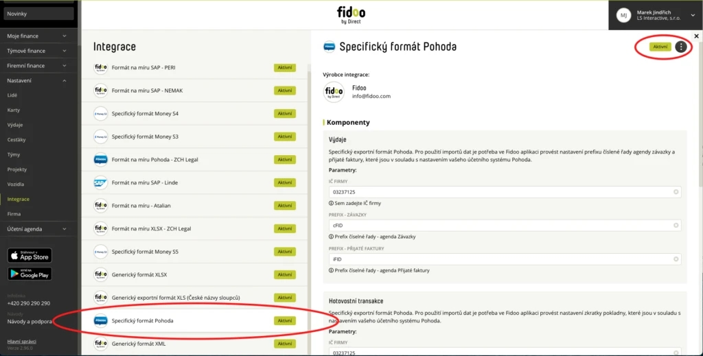 Návody na integrace – Pohoda export Výdajů