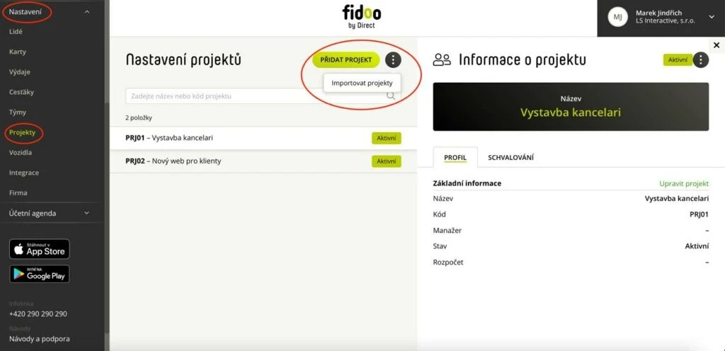 (Volitelně) Vytvořte si seznam Projektů shodně s tím, jaký máte nastavený seznam Zakázek v Pohodě.