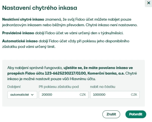 Nastavení chytrého inkasa