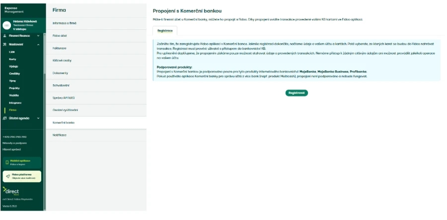 Registrace Fidoo v Komerční bance: