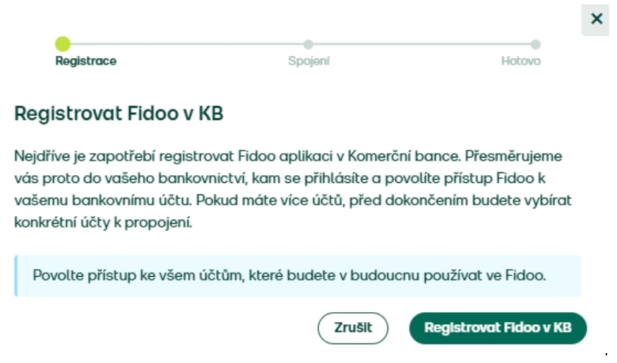Zvolte Registrovat Fidoo v KB a dostanete se na stránky KB