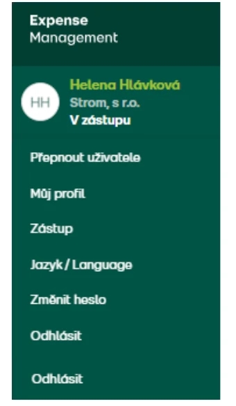 Přihlášení na účet zastupovaného ve webové aplikaci