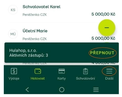 Přihlášení na účet zastupovaného v mobilní aplikaci