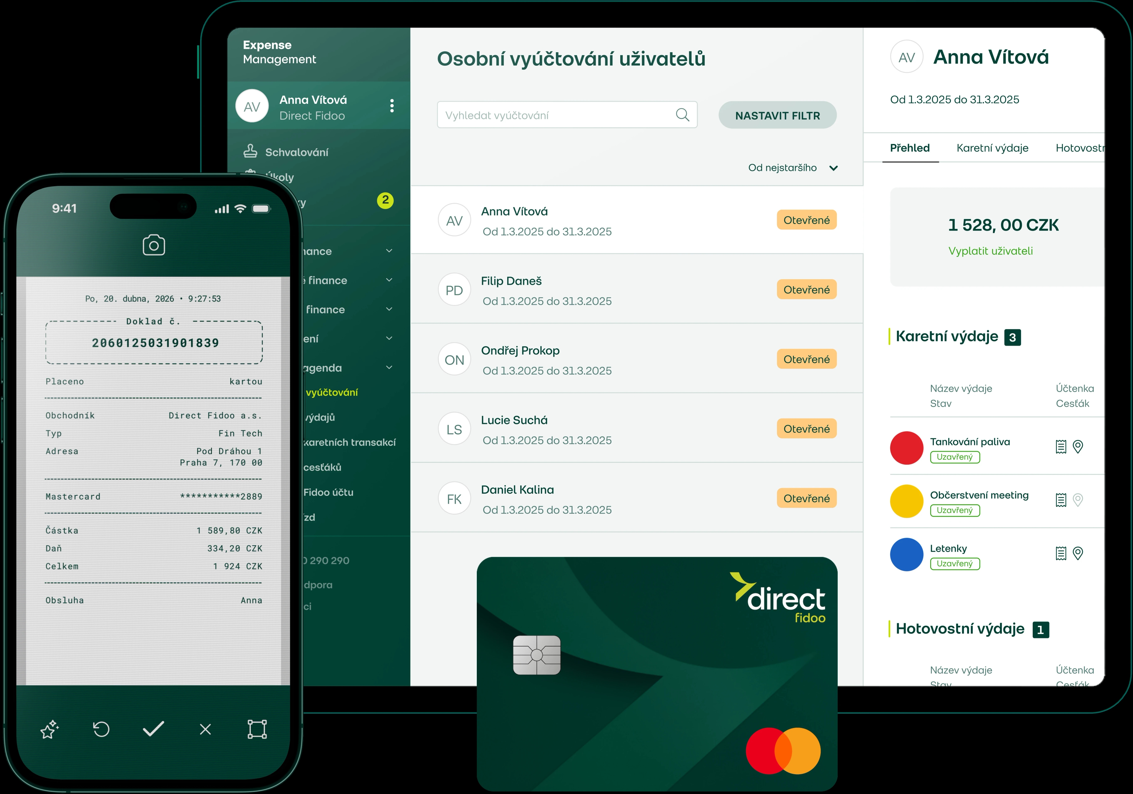 Expense Management aplikace v mobilu a desktopu s firemní kartou