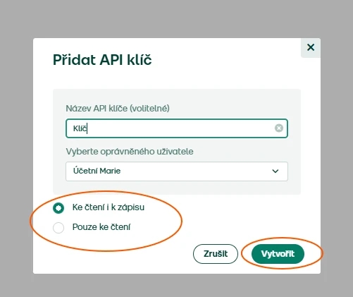 Vytvořte API klíč
