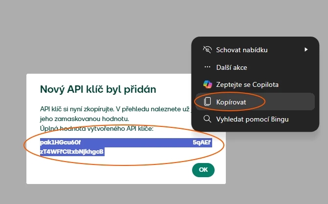 Zkopírujte si klíč hned