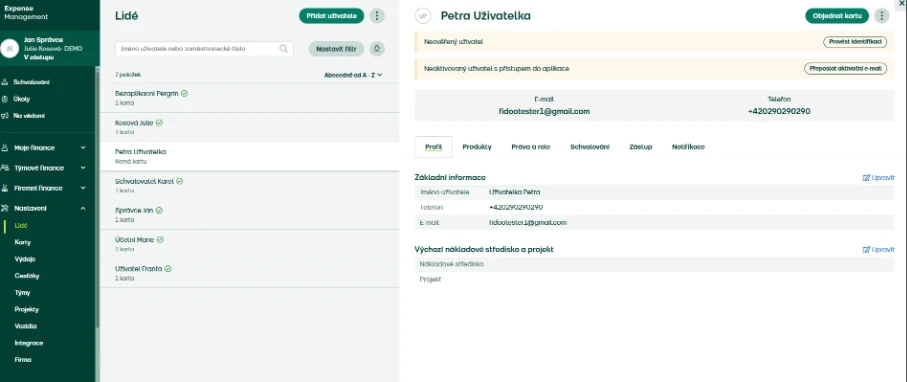 Otevřete uživatele