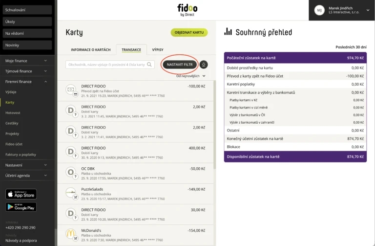 Otevřete filtr