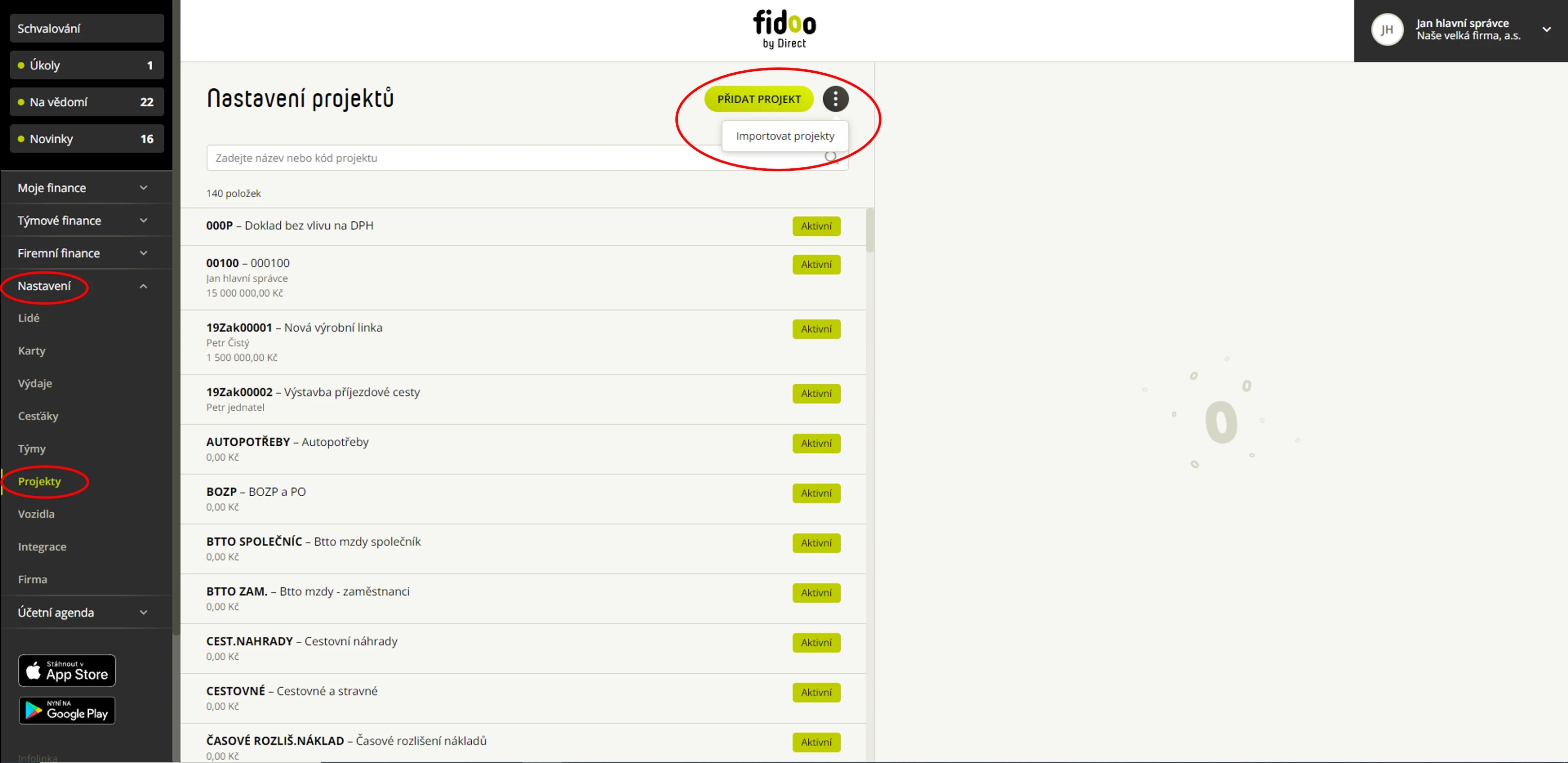 Volitelně: projekty