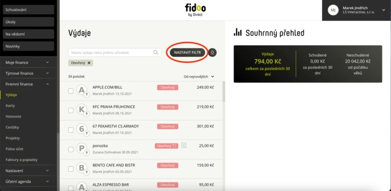Otevřete filtr