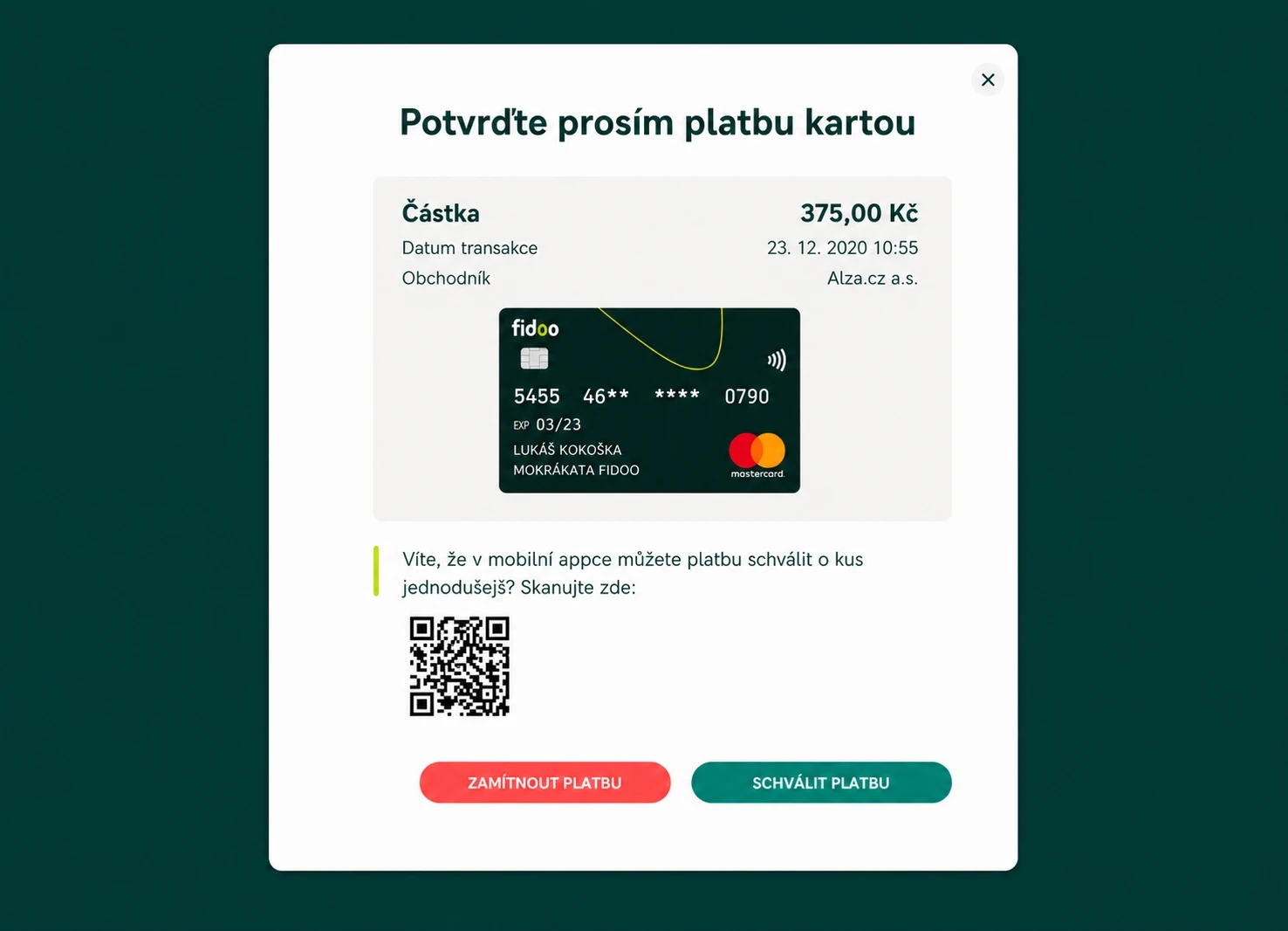 Zkontrolujte údaje o platbě