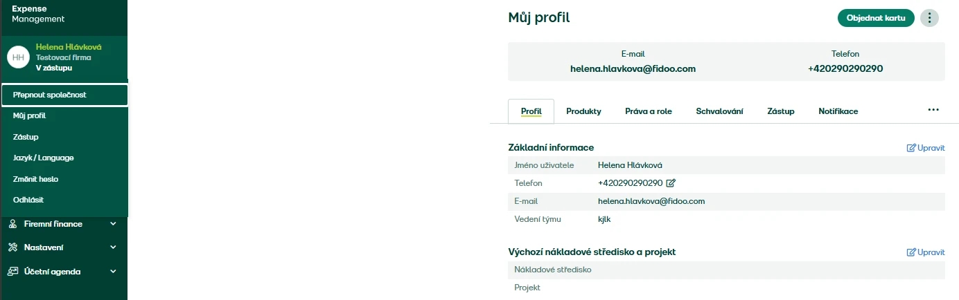 Otevřete profil