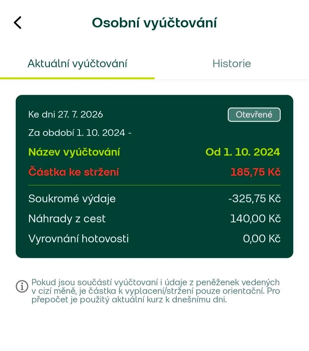 Přepněte mezi aktuálním a historií
