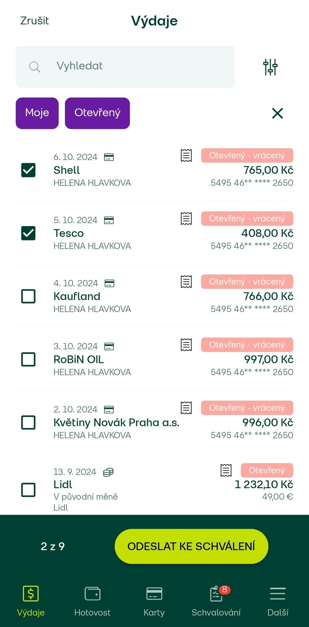 Vyberte a odešlete