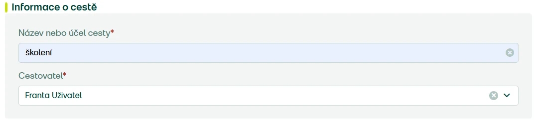 Vyplňte informace o cestě