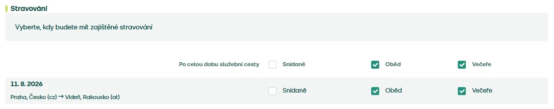 Označte zajištěné stravování