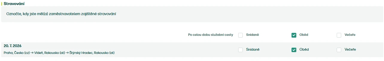 Označte zajištěné stravování