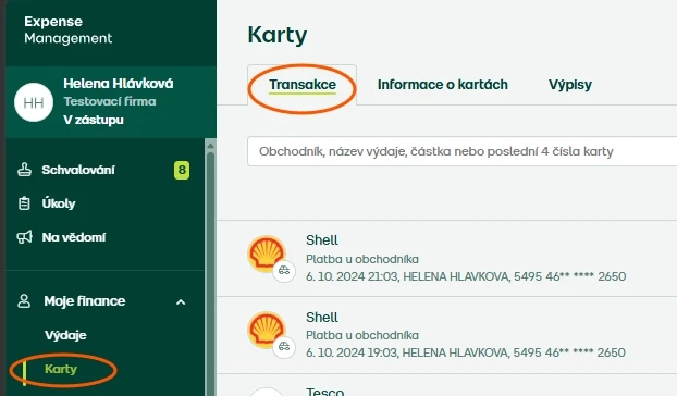 Otevřete transakce