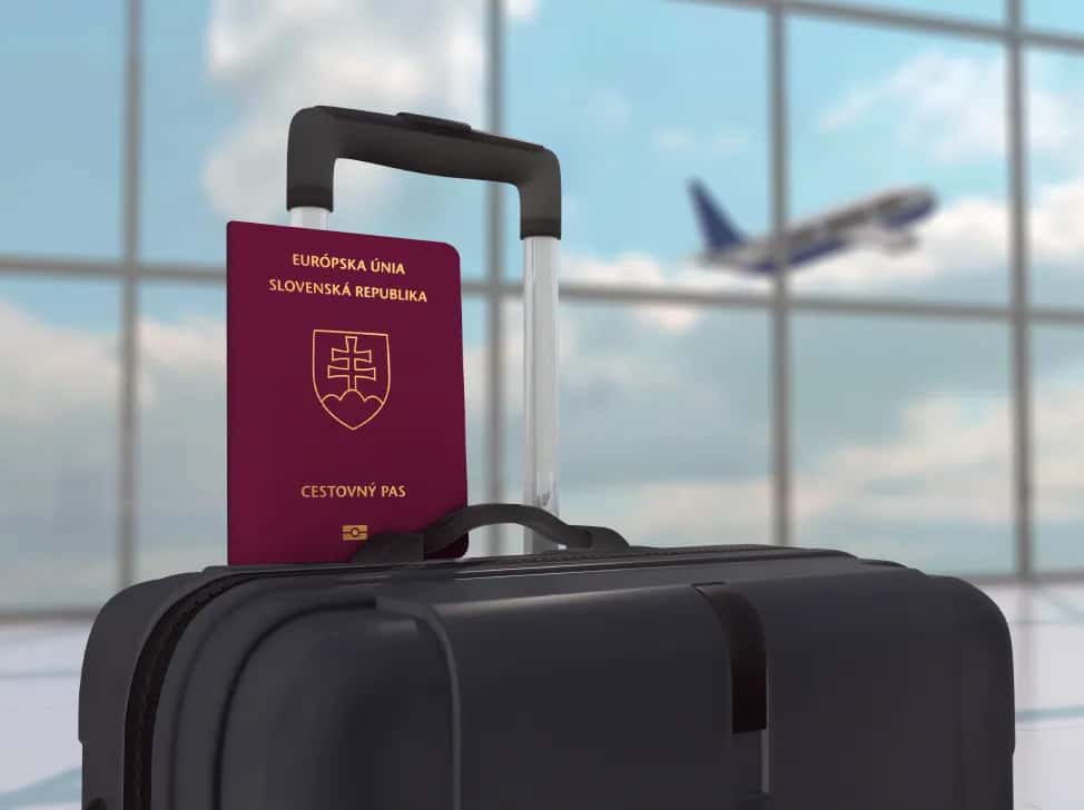 Slovenský pas na kufru na letišti