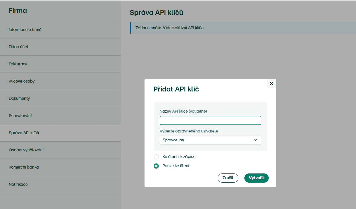 Nastavení Fidoo API klíče