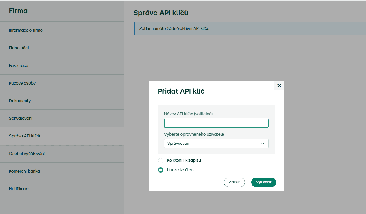 Nastavení Fidoo API klíče