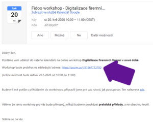 Kliknutí na odkaz webináře