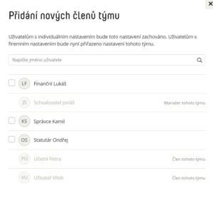 Přidání uživatelů do týmu