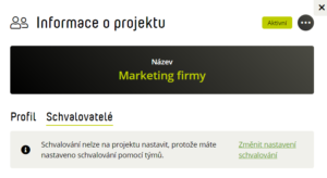 Změna schvalování na projektu