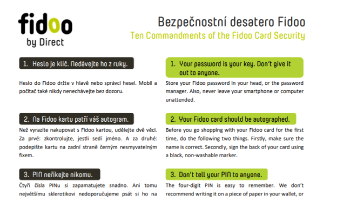 Ten Commandments of the Fidoo Card Security